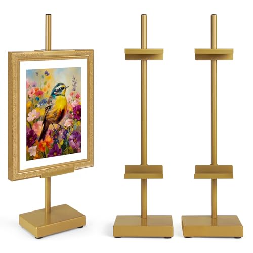 Adjustable Tabletop Easel Stand, Gold Picture Easels for Display Up to 17" H, Metal Picture Frame Holder Stand Table for Art, Photo (2 Pack) - color: Gold 2Pack