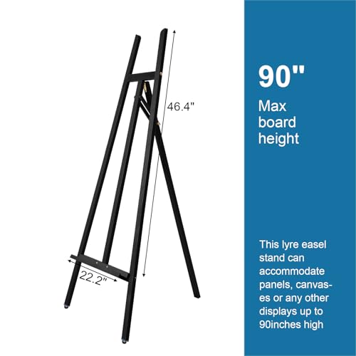 A - Frame Wooden Display Easel - Adjustable Lyre Beechwood Studio Easel Stand Holding Canvas Up to 90", Inclinable Artist Floor Painting Easel for Artwork Painting, Black - color: Black