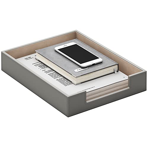 Leather Letter Tray, THIPOTEN Elegant Desk Organizer for Office Supplies, Mail, Paper, File, Magazine, Perfect Office Organization for Desktop(Grey) - color: Gray
