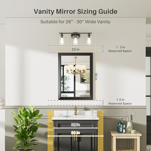 Briivue 22x30 Inch Black Bathroom Mirror for Wall, Thick Metal Framed Rectangle Mirrors for Over Sink, Bedroom, Living Room, Entryway, Anti-Rust, HD Tempered Glass - color: Black, size: 22"L x 30"W