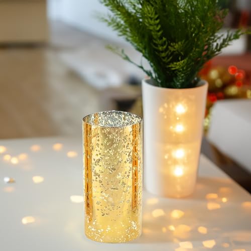 WGVI Hurricane Candle Holder Sleeve, W: 3", Ht: 6", Gold Speckled Glass Cylinder Open Both Ends, Chimney Tube Shade, 1 Piece - size: 3x6"H