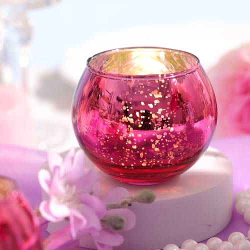 LAMORGIFT 12 Pcs Hot Pink Candle Holders for Barbie Birthday Party Decorations- Summer Bridal Shower Decorations, Votive Candle Holders for Wedding, Pink Candle Centerpieces for Disco, Cowgirl Party - color: Hot Pink