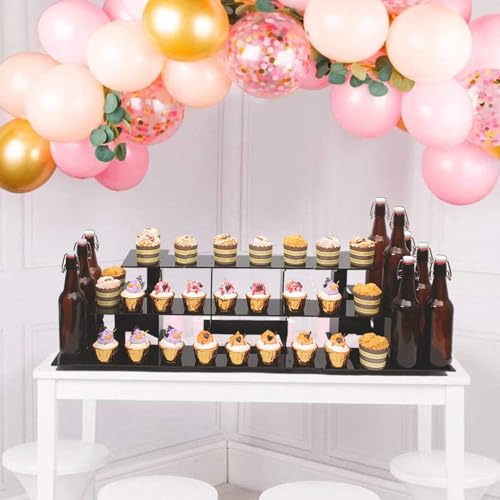 3 Tier Corner Retail Display Stand Portable Product Shelves, Black Store Retail Display Stand, Cupcake Stand, Candle Tumbler Display Rack for Craft Shows, Trade Shows, Farmers Market