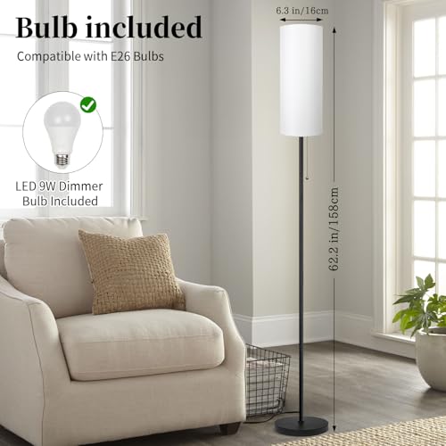 Floor Lamp for Living Room, Modern Standing Lamps with Lampshade, Minimalist Tall Lamp with Chain Switch for Living Room, Bedroom, Kids Room, Office,Standing Lamp LED Bulb Included (White Shade) - color: White