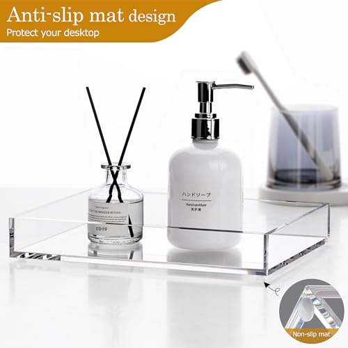 DINGHUO Acrylic Perfume Bathroom Vanity Counter Tray, Clear 9.45"x7.09"x1.38" Rectangle Countertop Organizer for Jewelry Candles Soap Makeup Toilet Tank Kitchen - 1 Pack - style: Small Acrylic Tray