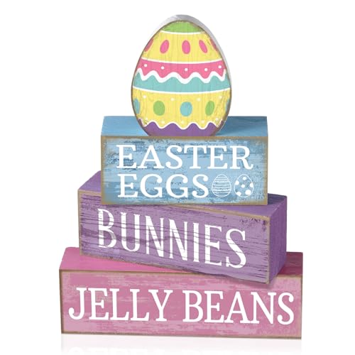 Lineshading 4 Pcs Easter Table Decoration Wooden Pastel Egg - No Assembly Required Reusable Happy Easter Tiered Tray Decor, Perfect for Home Kitchen Shelf Party Farmhouse Centerpieces & Holy Week Gift - style: Easter Egg