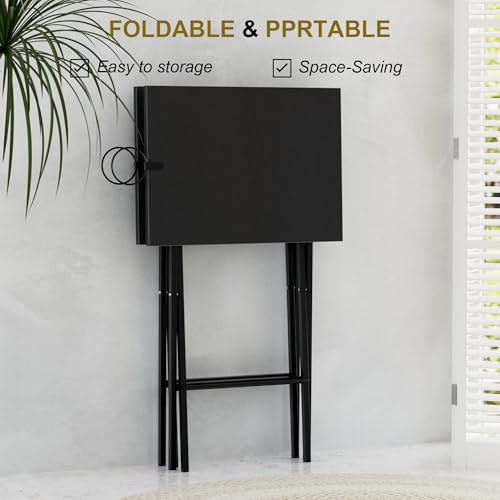 VECELO Folding TV Tray for Eating Set of 2, Portable Dinner/Snack Table with Cup Holder for Couch, Living Room and Small Space, Black - color: Black, size: 2 Pack