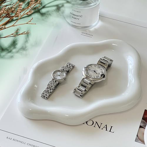 Ceramic Jewelry Dish for Women, Jewelry Tray Trinket Dish, Irregular Cloud Shape Ceramic Plate, Watch Keys Tray Ring Dish Holder for Mother's Day/Christmas/Thanksgiving/Birthday Gift(White) - color: White