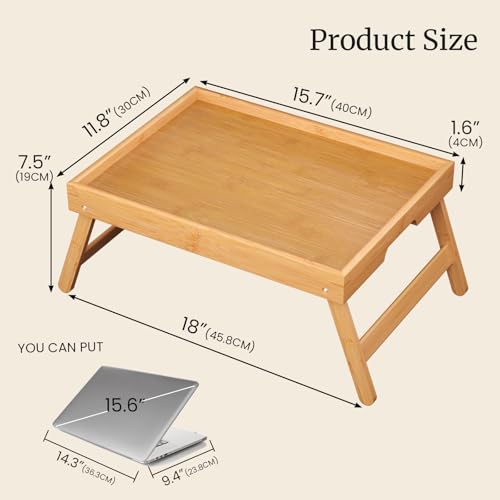 Fibogollo 2 Pack Bamboo Bed Tray Table with Folding Legs,Breakfast Trays,Serving Tray for Food and Snack,Laptop Trays for Working(Natural) - color: Natural, size: 2 PC