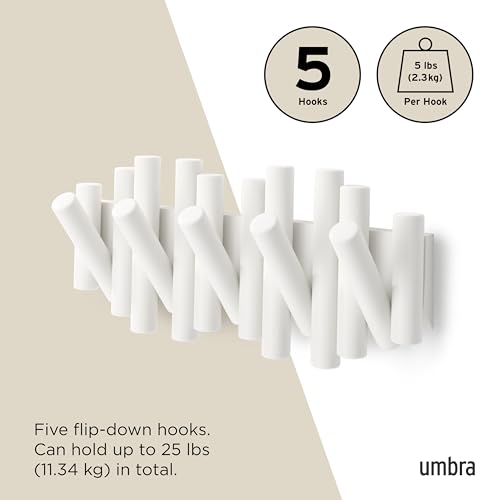 UMBRA Picket Rail Wall Stylish and Functional Hook with Five Hoops (White) (Pack of 3) - color: White, size: 5-Hook (Pack of 3)