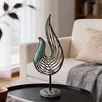 Teal Abstract Bird Sculpture, Modern Metal Wireframe Art Decor with Base, Minimalist Home Decor Accent for Living Room Table, Office Desk, Shelf Display