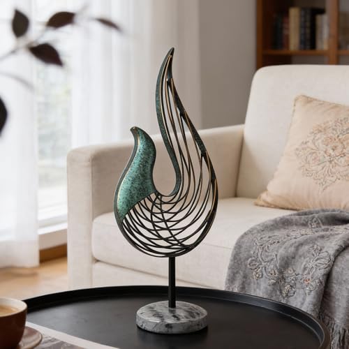 Teal Abstract Bird Sculpture, Modern Metal Wireframe Art Decor with Base, Minimalist Home Decor Accent for Living Room Table, Office Desk, Shelf Display