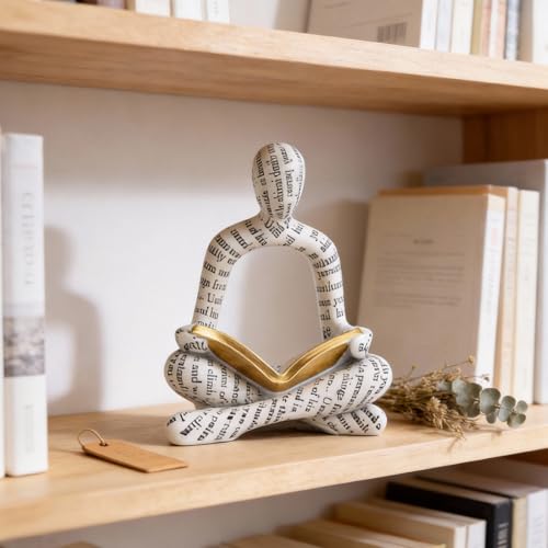 White Modern Reading Figurine Statue - Abstract Thinker Sculptures Art Ornament for Bookshelf & Desk Decor, Modern Bookworm Reader Figurine for Home Office Living Room Coffee Table - Gifts for Women - color: Reading-white