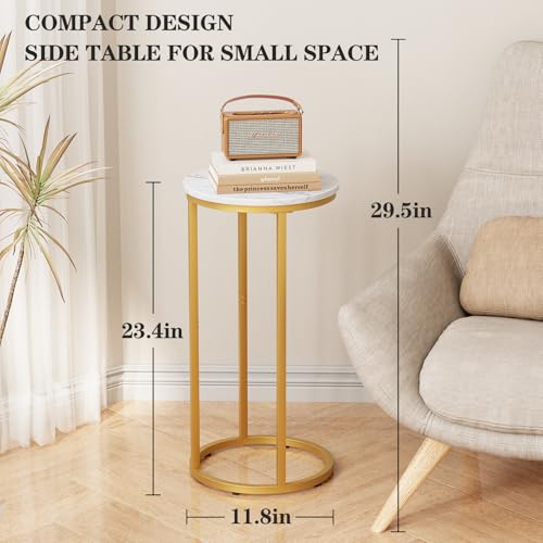 C Shaped End Table, Couch Side Tables for Living Room, Round Sofa End Table with Metal Frame, Small Wooden Snack Table for Bedroom, Small Spaces, Easy Assembly (Gold,2pcs) - color: Round-gold, size: 2pcs