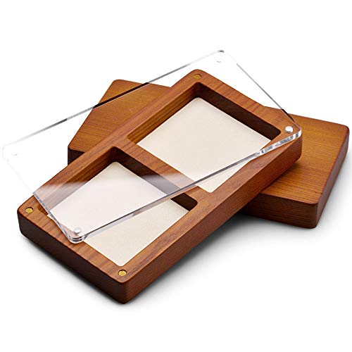 Oirlv Wooden 2 Grid Jewelry Display Tray Premium Microfiber Interior Jewelry Organizer Box with Top Lid Ring Earrings Bracelet Storage Dish(Creamy-white) - color: Creamy-white 2 Grids