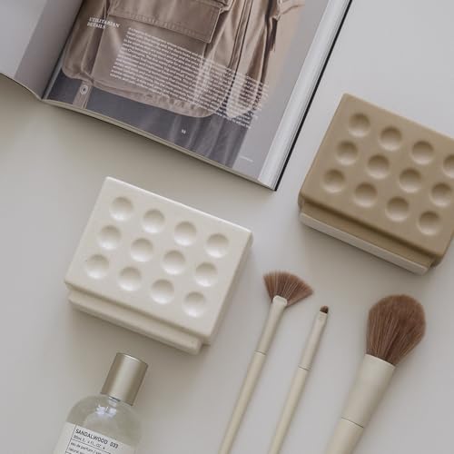 Abstract Square Face Pen Holder, Modern and Minimalistic Desk Accessories (Matte Crème) - color: Matte Crème