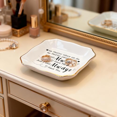 Long Distance Friendship Gifts for Women, Wherever We Go Ceramic Jewelry Dish, Trinket Jewelry Tray for Best Friend, Birthday, Christmas, Farewell, Thank You Gifts for Bestie, Sister - ASC - color: Long distance friendship