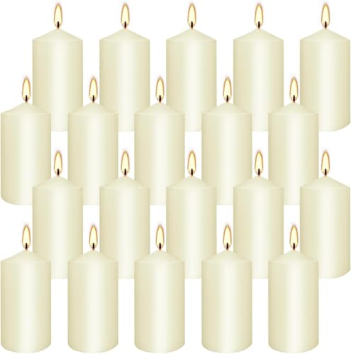 YOROXRG 2"x4" High Ivory Pillar Candles, Set of 20 Unscented. Bulk Buy. Ideal for Halloween, Wedding, Emergency Lanterns, Household, Wedding and Home Décor Candlesticks - color: Ivory-2"x4" 20