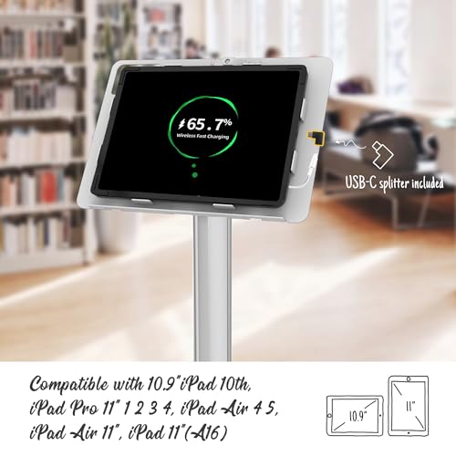 Tablet Floor Stand, Anti-Theft, Rotate Lockable Metal Tablet Enclosure+Aluminum Pole+Metal Base, Compatible with 10.9" iPad 10th, Pro 11" 1 2 3 4, Air 4 5, Air 11"(M2/M3), iPad 11"(A16) - color: White, size: iPad 10th (10.9"), iPad Pro (11")