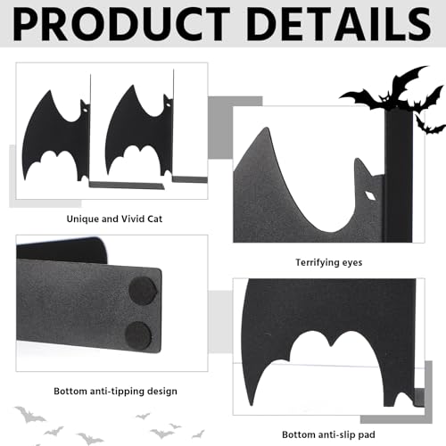 Geelin Metal Bat Bookends Set of 2 Styles Gothic Book Ends for Shelves Bookshelf Home Office Desk Bookshelf Decor Gift for Lovers and Reading Enthusiasts - style: Bat