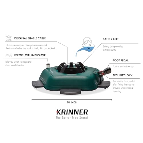 Krinner Christmas Tree Genie Large - Green Tree Stand - Original Single Cable Operation, Holds up to 8 ft Live Trees - Foot Pedal Setup & Water Reservoir with Level Indicator - size: Large Standard