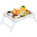 Artmeer Bed Tray Table with Folding Legs,Bamboo Breakfast in Bed for TV Table, Laptop Computer Tray,Eating,Snack Tray (White) Extra-Large Size - color: White, size: X-Large