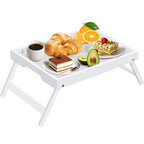 Artmeer Bed Tray Table with Folding Legs,Bamboo Breakfast in Bed for TV Table, Laptop Computer Tray,Eating,Snack Tray (White) Extra-Large Size - color: White, size: X-Large