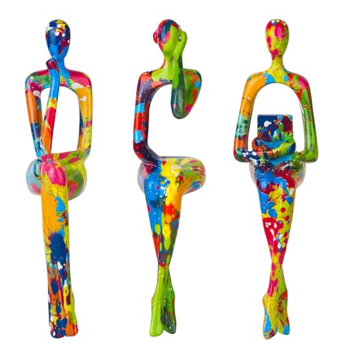 3Pcs Graffiti Thinker Statue Accents Reading Women Sculptures, Modern Aesthetic Figurine Decoration, Abstract Art Ornament,Suitable for Home Living Room Office Shelf Table Desk Bookshelf Décor - color: Graffiti a