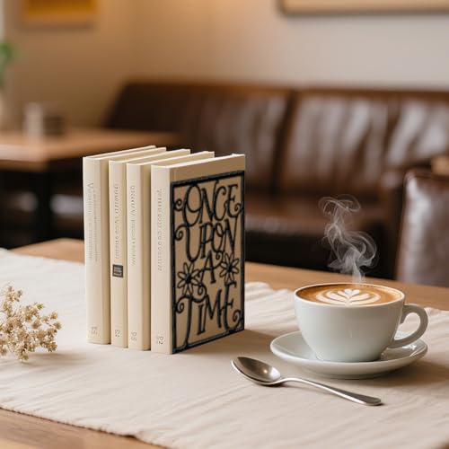WADORN 1 Pair Once Upon A Time Metal Decorative Bookend for Shelves, Heavy Duty Book Ends Modern Non-Skid Books Holder Stand Black Book Support Stoppers for Desk Bookshelf Office, 5.3x4.3x7.9 Inches - color: Once Upon a Time