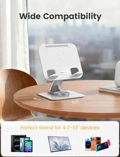 Lamicall Tablet Stand Holder for Desk - [Ultra-Slim Foldable][360°Rotation] iPad Holder Stand, 360° Rotatable Desktop Tablet Holder, Tablets Accessories for 4.7-13" iPad, Switch, Phone (White) - color: White