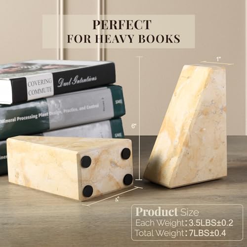 Koville Marble Bookends for Shelves, Large Bookends for Heavy Books, Non-Slip Heavy Duty Book Stopper for CD/Movies, Aesthetic Decorative Bookends for Shelves Table Home Decor(Gold) - color: Trapezoid-yellow