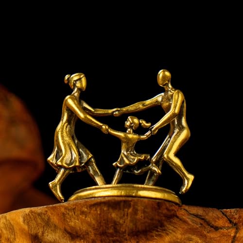 CHOVY Joyful Spinning Family Brass Statue Warm and Cozy Figurine, Handcrafted Vintage Motion Sculpture, Emotional Home Decor for Desk, Shelf & Unique - color: Happy Family