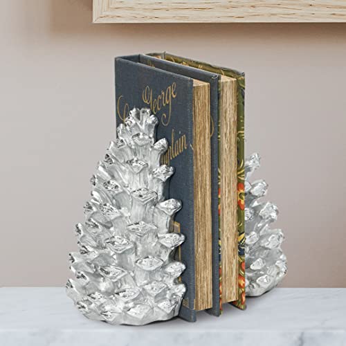 Creative Co-Op Decorative Resin Pinecone Bookends, Silver Finish, Set of 2 - color: Silver
