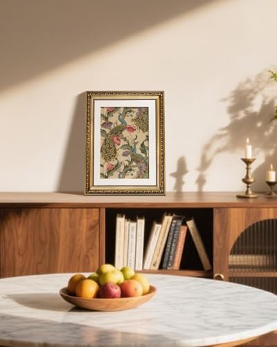 Golden Framed Canvas Wall Art Vintage Peacock, Classic Vine With Poppies Floral Canvas Print Wall Decor, Bird Art Print Wall Hanging 11x14 inch, for Bedroom Bathroom Living Room Decor - color: Peacock, size: 14"L x 11"W