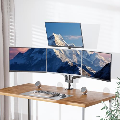 WALI Quad Monitor Mount for 13-27 inch Screens, Extra Tall 4 Monitors Desk Mount, up to 19.8lbs, 32.2 inch Height Max, Fully Adjustable 4 Monitor Arms, VESA 75/100mm (GSDM004S), Black - size: 13"-27", style: Quad Arms