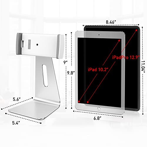 AboveTEK Elegant Tablet Stand, Aluminum iPad Stand Holder, Desktop Kiosk POS Stands for 7-15.6 inch iPad/Portable Monitor, Tablet Mount for Showcase Office Reception Countertop - color: Silver