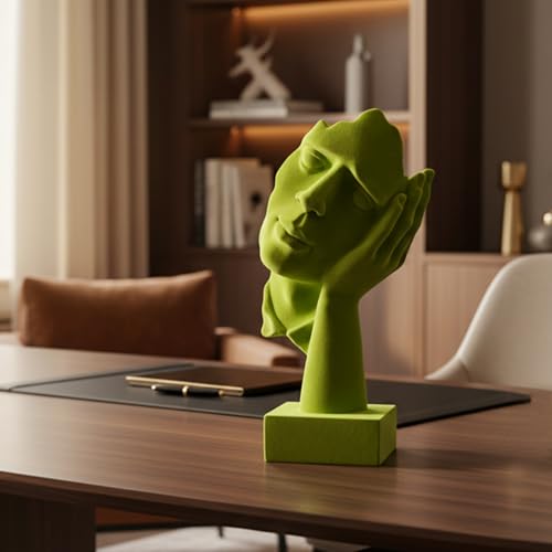 Velvet Flocked Thinker Sculpture for Bookshelf Decor, Hear No Evil Flocked Emotional Art Figurine Modern Abstract Art Statue Spring Decor for Home, Office, Desk Decor (Green) - color: Nohear-green
