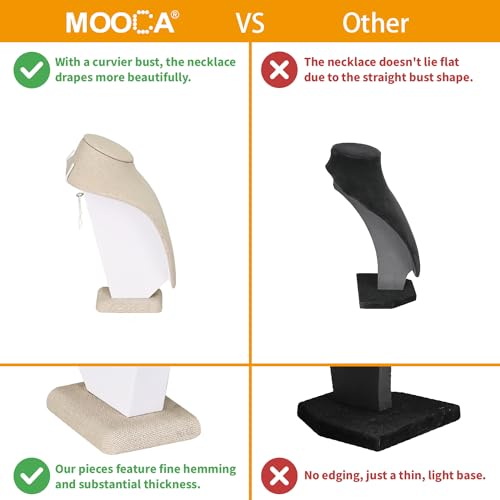 MOOCA Jewelry Display Stand, 2 Pcs Set Tan Linen Covered Wood, Necklace Bust, 7 in Height - color: 6) Tan Linen, 2 pieces