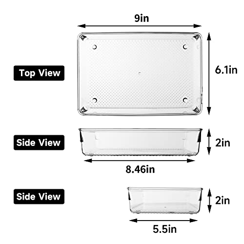 3 Set Clear Plastic Junk Drawer Organizer Vanity Curlery Utensil Makeups Organizer for Kitchen 6" X9'' - size: 3 Pack 9"x6" Clear Plastic