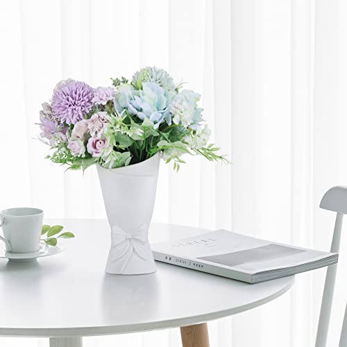 Frosted Porcelain Floral Handmade Vases,Frosted Ceramic vases,Geometric Ceramic Flower Vase for Modern Home Decoration and high-end Wedding,Matte Frosted Texture Bud Flower Vase (Roll Vase) - color: Roll Vase