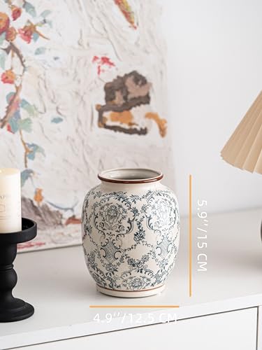 Blue and White Vase, Vintage Blue Ceramic Flower Vessel,Ceramic vases for Home Decor,Vintage Vase for Home Decor, Living Room, Shelf, Office, Rustic Table Centerpiece (Rerto-01, Small) - color: Retro-01, size: Small