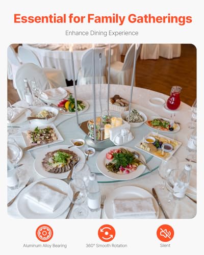 VEVOR 20 in Glass Lazy Susan Turntable, 360° Rotation Round Clear Tabletop Rotating Tray, Tempered Glass Dining Table Centerpiece, Smooth and Silent Spin, for Family Gatherings, Banquets & Weddings - size: 20 "