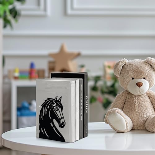 Peacoblue Metal Bookends for Shelves, Modern Decorative Heavy Duty Study Book Support Stoppers for Office, Desk, Shelf, Room 5.3"x4.3"x7" Cast Iron Simple Tall Bookends, 1 Pair (Horse Head) - style: Horse Head