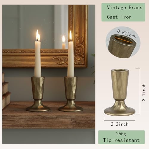 Vintage Brass Cast Iron Candlestick Holder Single Piece for Table, Mantel, Home Decor, Creates Warm Cozy Ambiance (1 pcs) - size: 1 pcs