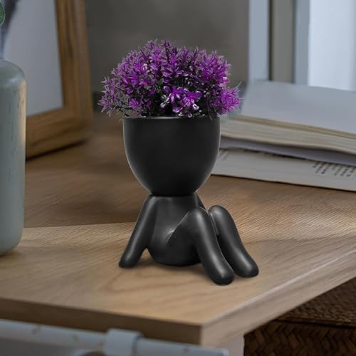 Zerzsy Fake Plants Mini Artificial Greenery Potted Plant for Home Decor Indoor Office Small Fake Plants Decor Cute Faux Succulent Desk Decoration for Office - Set of 1 - color: Black-g
