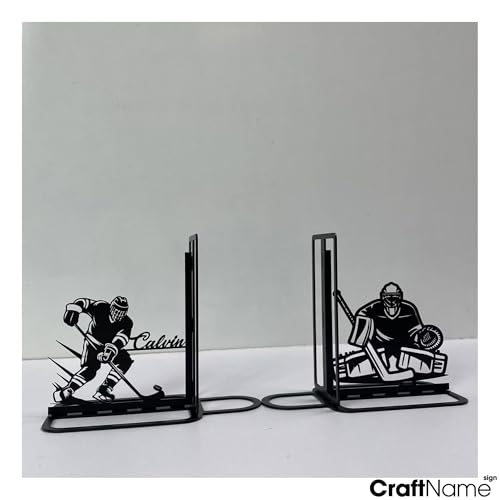 Sports Themed Metal Bookends, Book Ends for Shelves, Office Desk, Cookbook Stand, CD Holder, Magazine Holder for Office Organization, Housewarming Gifts New Home (Ice Hockey Design 02) - color: Ice Hockey Design 02