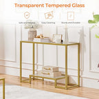 Yaheetech 42 Inch Console Table, Tempered Glass Entryway Table, Narrow Sofa Tables, 2-Tier Hallway Tables, Entrance Stand for Living Room Bedroom, Gold - color: Gold