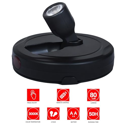 Battery Operated LED Spotlight, Picture Spot Lights, Indoor Uplighting, Puck Lights with Remote, Plants Tree Spotlight, Display Light for Paintings Dartboard Portrait Frame-Black - color: Black