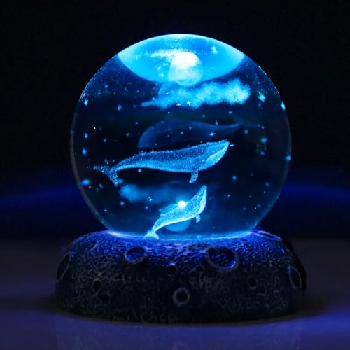 Whales 3D Crystal Ball Figurine, 2.4inch Oceans Glass Ball Gifts for Women, Sculpture Display Paperweight Keepsakes for Marine Organism Lover Home Decor - color: Whales