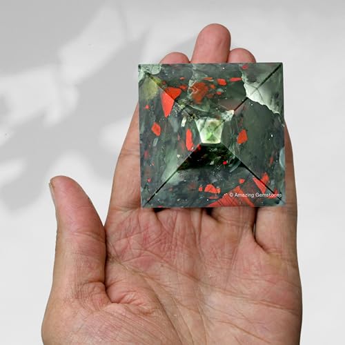 Amazing Gemstone African Bloodstone Pyramid Crystal Healing Stones - 2" Great Pyramid Figurine of Natural Stone Pyramid for Meditation, Reiki, Chakra Balancing and Crystal Pyramids Grid - color: African Bloodstone
